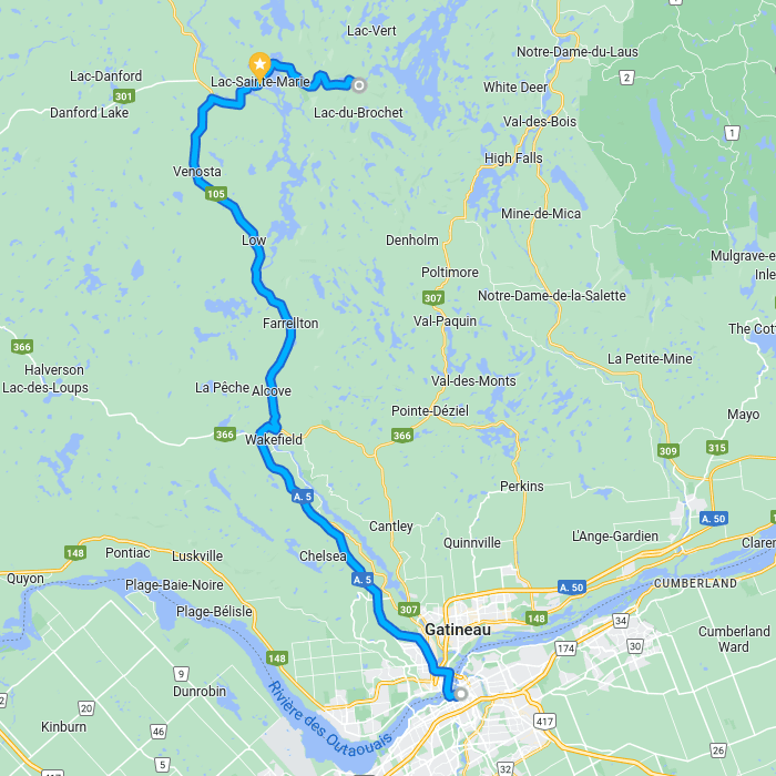 Ottawa to Poisson Blanc directions